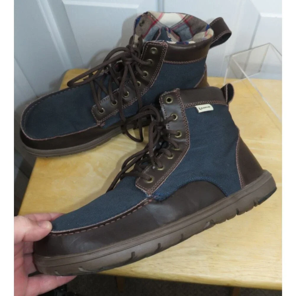Lems Men's Boulder Boots in Navy/Dr. Brown Plaid Lining Size EU 47/US 13